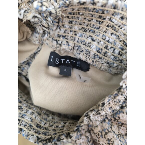 1.State Womens Dress Size Large Tan Floral Sleeveless High Neck Ruffle Lined - Picture 13 of 15